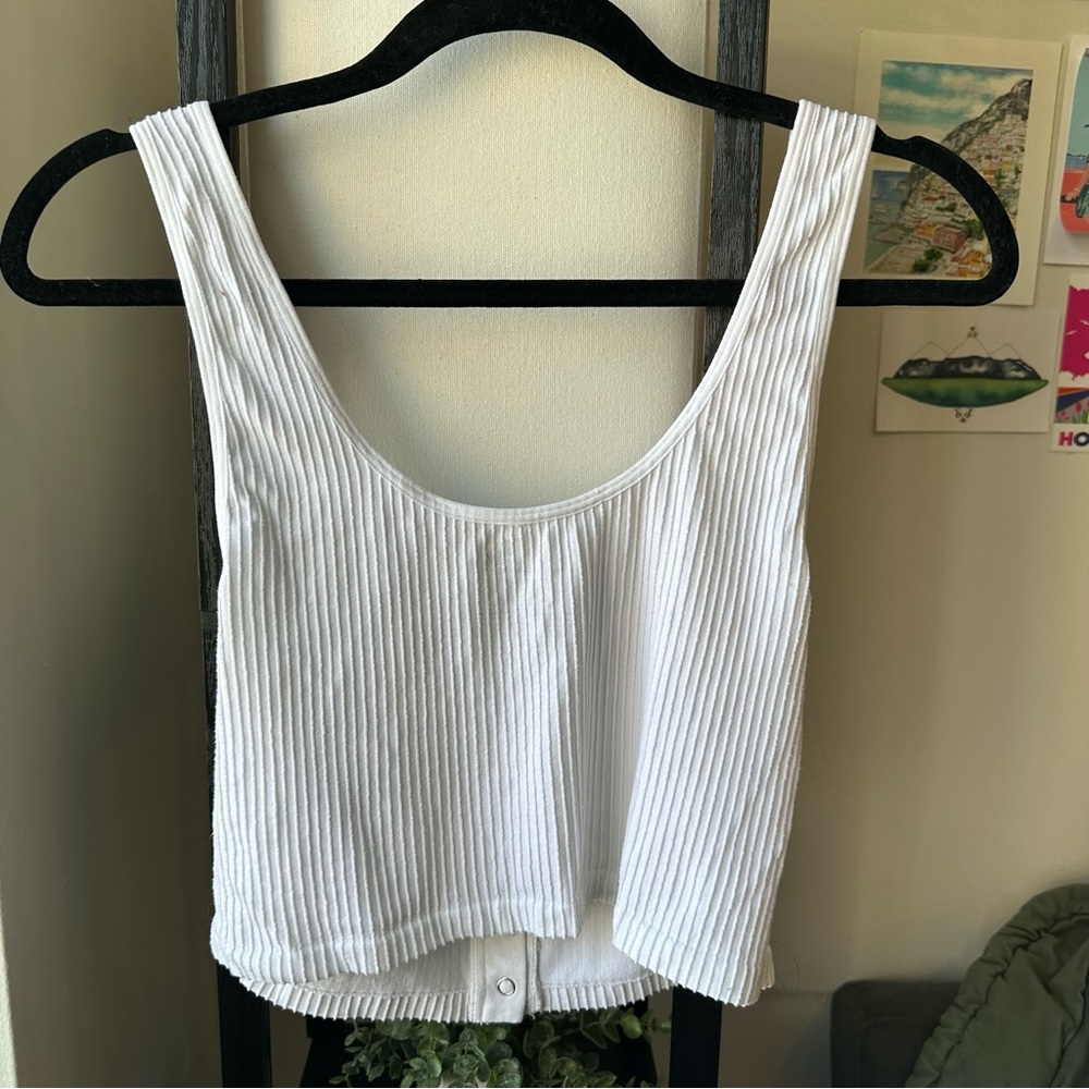 Free People White Ribbed Button-Up Crop Top - Picture 2 of 3